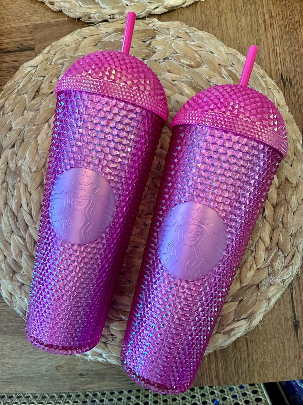 Starbucks Pink Studded Reusable Cold Cup with Straw - Set of 2